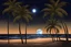 Placeholder: Full moon through palm trees, sandy beach, reflection in the ocean