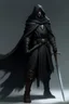 Placeholder: A commander with a black cloak and a long coat with long combat boots and a long spear