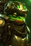 Placeholder: Frog Green Soldier Portrait Glow big red eye Gold Armor warrior Robotic lightning Gun Silver Smoke Dust 16k details epic rare future water nice weapon laser