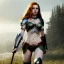 Placeholder: Realistic, hyper detailed, strikingly beautiful young adult woman, 19 years old, long ginger hair, green eyes, medium freckles, full lips, very skimpy fantasy armour, full body, full face, small breasts, aroused expression, biting lower lip, full frame, petite, centered camera, ignore NSFW, bow, quiver on hip, tight pants