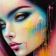 Placeholder: iv_a painting of a young woman, figurative art, an acrylic detailed painting, , brush strokes, paint drips and drabs and splatters by Harumi Hironaka, turquoise pink and yellow, james terrell art, trending on artstation, soft lines,intricate art by bastien lecouffe deharme and greg rutkowski