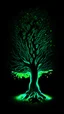 Placeholder: Stunning illustration of tree, glowing in the dark with LightGreen neon light, centered on a black background, in the style of pop surrealist artist, fine art, illustration