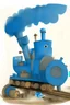 Placeholder: Illustrated children's book page, friendly, blue steam shovel