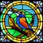 Placeholder: round coaster of kingfisher with stained glass window effect, highly detailed, intricate, warm colors, stained glass window, glossy from rain, warm lighting, dramatic lighting