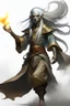 Placeholder: Air genasi from dnd with ashesen skin and asian flowing hair herematerial smoke Monk attire with ash giant