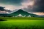 Placeholder: Photography Art beautiful dramatic evening ,Islamic Mosque ,rice paddy fields,green mountain background,imaginative photoshoot fromfar