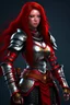 Placeholder: female with long red hair, wearing metal armor, whole body