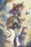 Placeholder: a girl and cat on a adventure, 4k, full detail, high resolution, digitalart, anime, watercolor