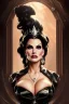 Placeholder: painting of lisa ann as evil queen in black leather gown, feminie, angry, stern look on her face, volouptous, busty, cleavage, emperious, mature, highly detailed, digital painting, artstation, concept art, smooth, sharp focus, illustration, art by gaston bussiere and alphonse mucha