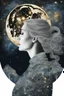 Placeholder: Double exposure of a female person's profile and a utopistic starry night sky, dramatic mood, dark depressive style, highly detailed intricate, surreal, stunning