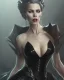 Placeholder: old evil queen in black leather gown, femme fatale, volouptous, busty, cleavage, angry, emperious, 8k resolution concept art portrait by Greg Rutkowski,