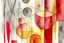 Placeholder: Abstract watercolour in the style of Paul Klee and Barbara Hepworth in red,grey and gold on watercolour background