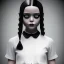 Placeholder: wednesday addams from jenna ortega, wednesday addams hair, wednesday addams make up, wednesday addams black dress, cinematic, hyper detail, 8k resulation