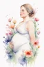 Placeholder: white background, portrait, watercolor, fine drawing, Pregnancy, flowers