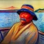 Placeholder: Portrait of OLd Japanese Fishermen on boat wearing bucket hat by edvard munch 8k