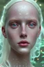 Placeholder: Hyperrealism cinematic film still, 8K, highly detailed and realistic. In an enchanting, pink-toned magical garden, a breathtakingly beautiful albino woman with striking blue eyes and delicate freckles on her face stands surrounded by ethereal blooms. The air shimmers with glitter and gossamer threads, while soft fairy lights cast a gentle glow. The scene is surreal and captivating, with an otherworldly ambiance that feels both magical and dreamlike.