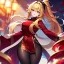 Placeholder: Clear focus, 8k, beautiful lighting, vibrant colors, girl, golden hair, long hair, vibrant red eyes, ponytail, messy hair, black stockings, chinese clothes,