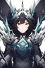Placeholder: Anime girl with short black hair and sharp green eyes holding a menacing spear, black and white metal armour, portrait
