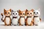 Placeholder: 3 Cute happy cats Figures in wood lively over white background