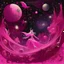 Placeholder: A pinkish magenta psychic fairy kingdom in a galaxy with stars and planets painted by Leonardo da Vinci