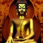 Placeholder: Elegant feline (Siamese cat) laying on Buddha statues lap, observing Thailand, painting impressionism, beautiful, artistic detailed Modifier...