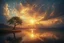 Placeholder: Create an image of a surreal sunset over tranquil lake, radiant golden sunlight streaming through dramatic clouds, lone tree at water’s edge, perfect mirror reflection, warm hues of gold, orange, and deep blue, ethereal atmosphere, cinematic lighting, ultra-detailed textures, emotional and inspirational mood, wide-angle composition
