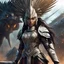 Placeholder: hold by an artificial intelligence escapes her spaceship Bigger! Wilder! Whoa! You will do what you always do. Hand in the art right when they need it. Too late to change. Imagine a futuristic world, a digital art masterpiece come to life. A female warrior, clad in intricate tribal armor adorned with menacing spikes, stands tall holding a firearm that blends ancient tribal design with advanced technology. Her eyes, a reflection of the artificial intelligence within her, exude determination and