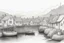 Placeholder: English fishing village light hb pencil line art minimalist