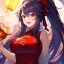 Placeholder: Clear focus, 8k, high quality, detailed, beautiful lighting, girl, vibrant colors, white long hair, vibrant red eyes, messy hair, ponytail, chinese clothes, laughing,