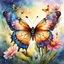 Placeholder: Digital watercolor illustration, beautiful colorful highly detailed butterfly, landing on a bloom of a beautiful dew filled flower, fantasyscape sunrise, by Waterhouse, Carne Griffiths, Minjae Lee, Ana Paula Hoppe, Stylized watercolor art, Intricate, Complex contrast, HDR, Sharp, soft Cinematic Volumetric lighting, deep vibrant lush luminous colors, perfect masterpiece