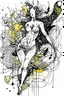 Placeholder: Ink drawing graphics venus excitante figures , line drawing, white background, negative space, splashes of soft colours