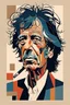 Placeholder: a highly detailed, abstract flat geometric portrait illustration of Keith Richards in the minimalist style of Willi Baumeister, Federico Babina and Petros Afshar, sharply detailed and finely lined, in vibrant natural colors