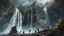 Placeholder: rotting zombies falling from the top of a 3.000 feet high waterfall. fantasy setting, horror. exquisite realism, a masterpiece, fantasy concept art, dynamic lighting, hyperdetailed, intricately detailed, deep color, Unreal Engine, volumetric lighting, Epic cinematic brilliant stunning intricate meticulously detailed dramatic atmospheric maximalist digital matte painting