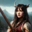 Placeholder: Barbarian anime character carrying a battle axe, animal hide armor, physically fit, tribal tattoos, scars, washboard abs, red facepaint, green hair, dark eyeshadow, intricate eyeliner, soft round eyes, beads in hair, 8k resolution, cinematic smooth, intricate details, vibrant colors, realistic details, masterpiece, oil on canvas, smokey background
