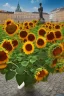 Placeholder: Sunflowers in the foreground of street in Vienna Austria