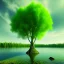 Placeholder: beautiful green Tree, in front of a lake, photorealistic