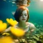 Placeholder: Emma Stone underwater with yellow flowers for hair, closed eyes, rtx, reflection, 8k, glow, winning photography, caustics