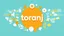Placeholder: A beautiful design with the word "toranj" in the middle, surrounded by items available in the supermarket, with a theme of orange, moon, blue, and white, with light, amazing, and attractive colors.