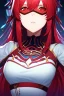 Placeholder: dramatic close-up portrait hologram in the realistic anime style of Mophea Fiverr, a beautiful red haired anime girl , suspended in mid-air within a mesmerizing display of a gallery, dramatic, dark and emo, mesmerizing and striking