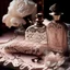 Placeholder: generate me an aesthetic photo of perfumes for Perfume Bottles with Vintage Lace Tablecloth