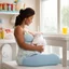 Placeholder: breastfeeding she wears pull-up diapers on the changing table, reading to drink