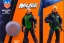 Placeholder: Mike Pence G.I. Joe toy Doll With a gun and Space force uniform inside blister packaging hanging on a Wallrack in toystore, fluorescent orange, wide angle shot whole body, black boots, laser, bright green pricetag, fullsize