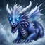 Placeholder: Bubblehorn Dragon with icy blue and icy violet scales covered in ice horns and many many spikes and big eerie blue eyes in Creepypasta style, best quality, masterpiece, flying in a hurricane