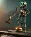 Placeholder: happy mechanoid person playing jazz with a steampunk theme, realistic