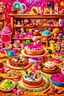 Placeholder: surrealistic image of toys baking and decorating delicious treats in a toy-sized bakery. You can have toy chefs decorating cupcakes, rolling out dough for cookies, and frosting cakes. Surround them with an assortment of mouth-watering pastries and candies.