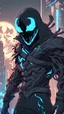 Placeholder: Mix between venom symbiote and Reaper in solo leveling shadow style with neon glowing blue