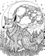 Placeholder: A fox looking up at the moon. coloring page adult