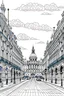 Placeholder: Paseo del Prado, Madrid street ,Line Drawing, A classic black-and-white line drawing style with intricate details and clean lines. The streets are depicted with precision, capturing the architectural diversity . The drawing will be realized as a traditional pen and ink illustration, with fine-tipped pens used for precise linework and shading