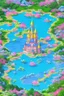Placeholder: castle, fantasy land, unicorn, Beautiful , deesse, flower border, flowers, happy cosmic, bright colors,, very blue, pink, gold, jewels, realistic, photo real, clear smiling background, beautiful highly detailed, high contrast, high definition, unreal engine 5, extremely sharp detail, light effect, sunny light background