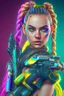 Placeholder: caucasian sexy cute girl, 22 years old, Britney Spears mixed with Rihanna mechanic girl, with multicolored braided hair, Plasma rifle, SciFi character concept, no blemishes, symmetrical, 8k, octane render, highly detailed